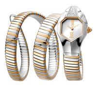 Just Cavalli Signature Snake Glam - Damen-Armbanduhr Quarz Mode Armband und Gehäuse aus Edelstahl Farbe Gold Analoges Zifferblatt Grau - JC1L022M0075