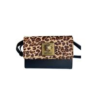 Just Cavalli Wild Leopard Lock Clutch, Umhängetasche, Brieftasche, Schwarz-Leo
