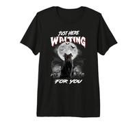 Just Here Waiting for You Black Cat Devil Moon Halloween Premium T-Shirt
