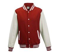 Just Hoods by AWDis Herren Jacke Varsity Jacket, Multicoloured (Fire Red/White), XXXL