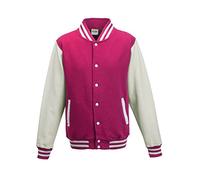 Just Hoods by AWDis Herren Jacke Varsity Jacket, Multicoloured (Hot Pink/White), S