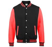 Just Hoods by AWDis Herren Jacke Varsity Jacket, Multicoloured (Jet Black/Fire Red), S