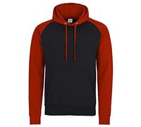 Just Hoods - Unisex Baseball Hoodie / Jet Black/Fire Red, XXL