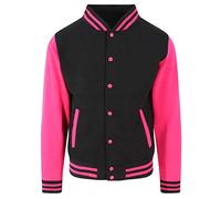 Just Hoods - Unisex College Jacke 'Varsity Jacket' Gr. - M - Jet Black/Hot Pink