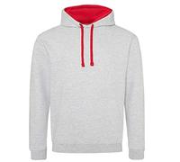 Just Hoods - Unisex Varsity Hoodie/Heather Grey/Fire Red, XS