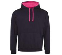 Just Hoods - Unisex Varsity Hoodie/Jet Black/Hot Pink, XXL