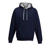 Just Hoods Unisex Varsity-Hoodie – farblich abgesetzte Kapuze – New French Navy/Heather Grey XL