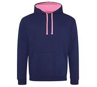Just Hoods - Unisex Varsity Hoodie/Oxford Navy/Candyfloss Pink, S
