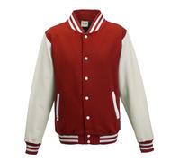 Just Hoods by AWDis Herren Jacke Varsity Jacket, Multicoloured (Fire Red/White), XS