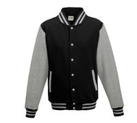 JH043 Just Hoods Jacke Baseball-Jacke mit kontrastfarbenen Ärmeln VARSITY-Jacke Jet Black XS