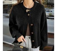 Just Masa Damen Lässig Elegante Strickjacke, Rundhals Knopf Langarm Lockerer Schnitt Mode Basic Einfarbig Strickpullover, Geeignet für Urlaub, Reisen,