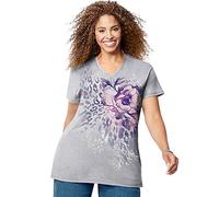 Just My Size Damen JMS Graphic S/S V-Ausschnitt T-Shirt, Dschungelblume, 1X