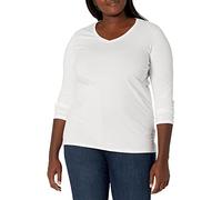 JUST My Size Damen t-Shirt mit V-Ausschnitt, Langärmelig Hemd, Weiss/opulenter Garten, 2X