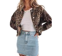 Justalwart Denim-Jacke für Damen, Leopardenmuster, Retro-Form, Knopfleiste - - Mittel