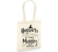 Jutebeutel bedruckt mit Spruch, Stoffbeutel bedruckt aus 100% Baumwolle - Tote Bag, Einkaufsbeutel, Einkaufstasche, Shopper und Baumwolltasche mit langen Henkeln, I Teach Muggles