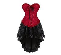 Jutrisujo Black Corset Dress Kleid mit Korsett Damen Corsage Korsagenkleid Elegant Gothic Vintage Burlesque Mittelalter Weinrot 2XL