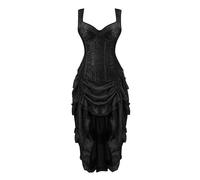 Jutrisujo Korsett Corsagen Kleider Rock Tutu Black Corset Dress Damen Korsagenkleid Straps Schnüren Elegant Vintage Halloween Schwarzes 3XL