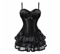 Jutrisujo korsett Damen vollbrust corsage kleid kurz rock mit träger strapse spitze schnürmieder burlesque gothic korsettkleid Schwarz 4XL