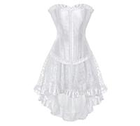 Jutrisujo Korsett Kleid Damen Corsagenkleid Schnüren Corsagen Vollbrust Corset Dress Blumen Spitze Elegant Vintage Weißes Brautkleid S