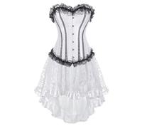 Jutrisujo Korsett Kleid Damen Korsettkleid Schnüren Corsagen Vollbrust Corset Dress Blumen Spitze Elegant Vintage Weißes Brautkleid 6XL