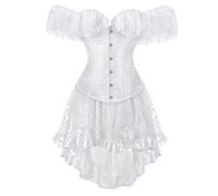 Jutrisujo Korsett Kleider Rock Tutu Corset Dress Damen Corsagenkleid Corsagen Straps Ärmel Schnüren Elegant Vintage Brautkleid Weiß 7XL