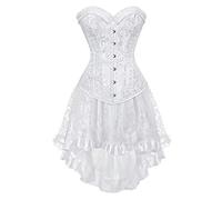Jutrisujo Korsett Kleider Rock Tutu White Corset Dress Damen Korsagenkleid Corsagen Schnüren Vollbrust Elegant Vintage Brautkleid Weiß 3XL