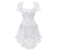 Jutrisujo Korsett Kleider Rock White Corset Dress Damen Corsagenkleid Corsagen Straps Ärmel Schnüren Elegant Vintage Brautkleid Weiß XXS