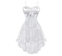 Jutrisujo Korsett Kleider Top Rock Set Corset Dress Damen Corsagenkleid Corsagen Straps Schnüren Elegant Vintage Brautkleid Weiß M