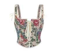 Jutrisujo Westlichen Corset Tops for Damen Corsage with Straps Vintage Renaissance Lace up Medieval Crop Top Waist Beige XL