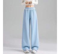 JUTU Leichte blaue Spitzen-Patchwork Graue Lässig Hosen für Frühling, Herbst & Winter, Elastischer Bund Koreanischer Stil Blumen Jogginghose