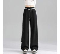 JUTU Spitzen-Patchwork Graue Lässig Hosen für Damen, Elastischer Bund Ins Koreanischer Stil Süß & Cool Blumen Jogginghose, Frühling Herbst Winter