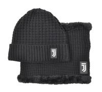 Juventus Winterset, Mütze und Halswärmer aus Jacquard-Strick, schwarz, mit Logo, offizielles Fußballzubehör