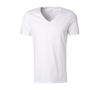 JUVIA T-Shirt Herren Slim Fit Kurzarm V-Ausschnitt Baumwolle weiß, L