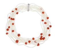 JuwelmaLux Halskette 925/000 Sterling Silber mit Perlmutt & Koralle JL47-05-0182