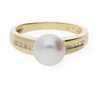 JuwelmaLux Ring 333 Gold mit Zirkonia und Süßwasser Zuchtperle JL20-07-0054