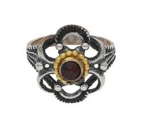 JuwelmaLux Trachten Ring Silber, geschwärzt, vergoldet, mit Granat JL30-07-4873