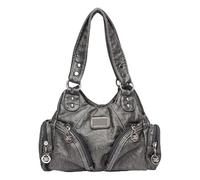 JUYAXIN Trendige Damen-Handtasche, Retro-Stil, modisch, Crossbody-Tasche, Obergriff, PU-Leder, Motorrad, Pendeln, einfache Umhängetasche, grau
