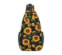 JUZGTSIT Unisex 2 Sonnenblumen auf schwarzem Sling-Rucksack, Umhängetasche, Brusttasche, Tagesrucksack, für Damen und Herren