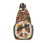 JUZGTSIT Unisex Hippie Floral Peace Sling Rucksack Crossbody Schulter Brusttasche Tagesrucksack Taschen für Männer Frauen