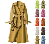 JUZILO Günstiger Preis Damen Trenchcoat Frühling Zweireiher Langer Mantel Jacke Wasserdicht und Winddicht Leichter Wintermantel Elegant Revers Slim Fit Übergangsjacke mit Gürtel