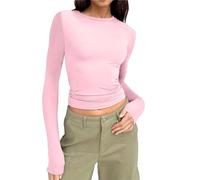 JUZILO Y2K Top Einfarbige, Kurzärmlige, Lässige Langarm Tops Coole Sachen Für Mädchen Schwarzes Langarmshirt Damen Damen Klamotten Teenager Kleidung Mädchen Langarmshirt Teenager Mädchen