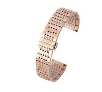 JVEIWAD 20 mm Edelstahl-Uhrenarmband, Universal-Uhrenarmband, Zubehör, Metall-Schmetterlingsverschluss, neun Perlen, massives Stahlband for Herren und Damen(Rose Gold,22mm)