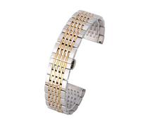 JVEIWAD 20 mm Edelstahl-Uhrenarmband, Universal-Uhrenarmband, Zubehör, Metall-Schmetterlingsverschluss, neun Perlen, massives Stahlband for Herren und Damen(Silver Gold,18mm)