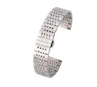 JVEIWAD 20 mm Edelstahl-Uhrenarmband, Universal-Uhrenarmband, Zubehör, Metall-Schmetterlingsverschluss, neun Perlen, massives Stahlband for Herren und Damen(Silver,18mm)
