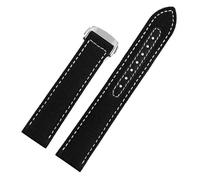 JVEIWAD 20 mm gewebtes Canvas-Uhrenarmband, kompatibel mit Omega, Seamaster 300 AT150, Stoff, Leder, Nylon, AQUA TERRA 150, blau-schwarze Uhrenarmbandschnalle(Black white Silver,19mm)