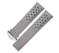 JVEIWAD Echtes Kalbsleder-Wildleder-Lüftungsarmband, kompatibel mit Tag Heuer Aquaracer Carrera, Armband MONACO, Armband Herren, 20 mm, 22 mm, 24 mm(Grey-silver,22mm)