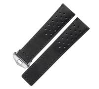 JVEIWAD Echtes Kalbsleder-Wildleder-Lüftungsarmband, kompatibel mit Tag Heuer Aquaracer Carrera, Armband MONACO, Armband Herren, 20 mm, 22 mm, 24 mm(Black-silver,22mm)