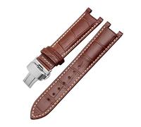 JVEIWAD Gekerbtes Uhrenarmband aus Rindsleder mit Krokodilprägung, kompatibel mit GC Guess Pasha Lederarmband 20 mm, 22 x 13 mm, Herren(A-brown-b-silver,22-13mm)