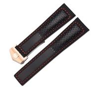 JVEIWAD Leder-Uhrenarmband, kompatibel mit Tag Heuer Carrera Diving Monaco F1-Serie, atmungsaktive Uhrenkette, Herrenarmband, 22 mm(Black red rose gold)