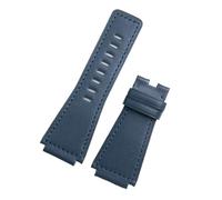 JVEIWAD Top Kalbsleder Leder Armband 24mm Kompatibel Mit Glocke Strap Serie BR01 BR03 Gürtel Ross Zubehör Stahl Schnalle(Blue,Silver Buckle)